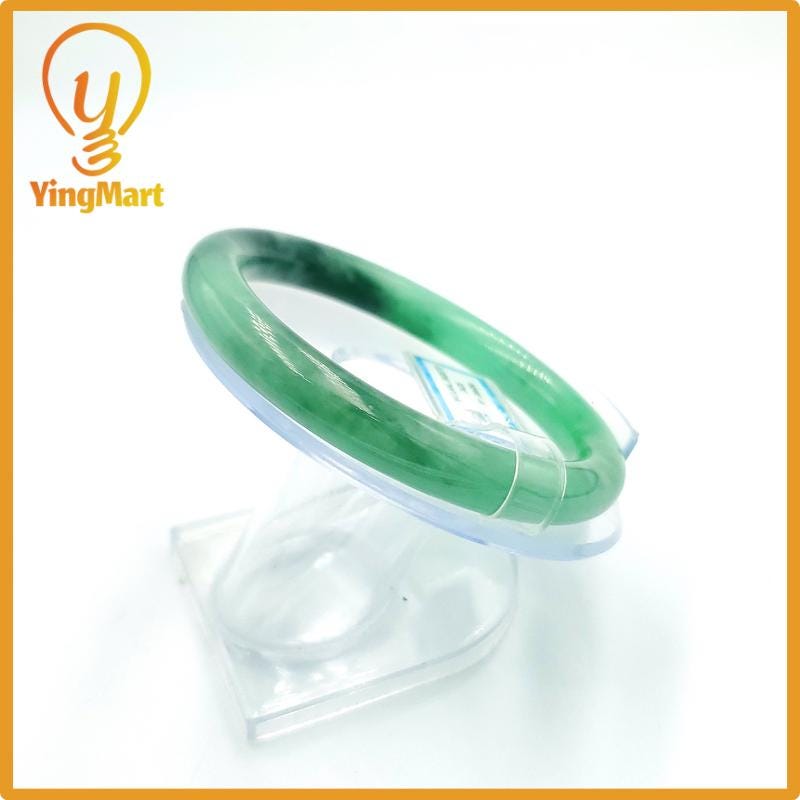 Yingmart 60mm PNJ Certified Natural Color Grey White Natural Jadeite Jade Bangle Bracelet, Real Gemstone, Gift for Her Mom Grandma Sister