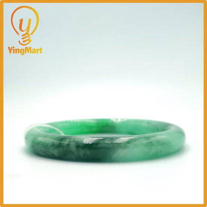 Yingmart 60mm PNJ Certified Natural Color Grey White Natural Jadeite Jade Bangle Bracelet, Real Gemstone, Gift for Her Mom Grandma Sister
