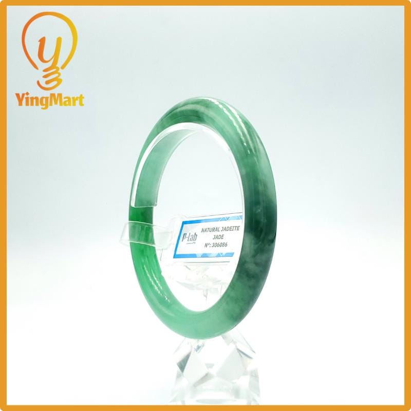 Yingmart 60mm PNJ Certified Natural Color Grey White Natural Jadeite Jade Bangle Bracelet, Real Gemstone, Gift for Her Mom Grandma Sister