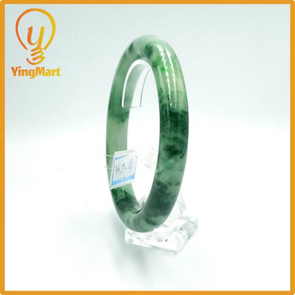 Yingmart 74mm PNJ Certified Natural Color Grey White Natural Jadeite Jade Bangle Bracelet, Real Gemstone, Gift for Her Mom Grandma Sister