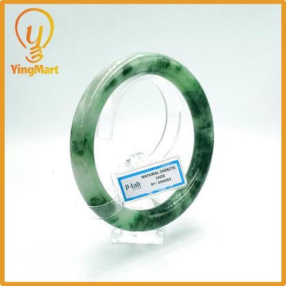 Yingmart 74mm PNJ Certified Natural Color Grey White Natural Jadeite Jade Bangle Bracelet, Real Gemstone, Gift for Her Mom Grandma Sister