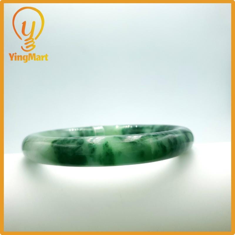 Yingmart 74mm PNJ Certified Natural Color Grey White Natural Jadeite Jade Bangle Bracelet, Real Gemstone, Gift for Her Mom Grandma Sister