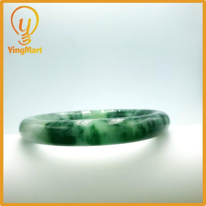 Yingmart 74mm PNJ Certified Natural Color Grey White Natural Jadeite Jade Bangle Bracelet, Real Gemstone, Gift for Her Mom Grandma Sister