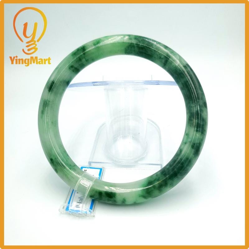 Yingmart 74mm PNJ Certified Natural Color Grey White Natural Jadeite Jade Bangle Bracelet, Real Gemstone, Gift for Her Mom Grandma Sister