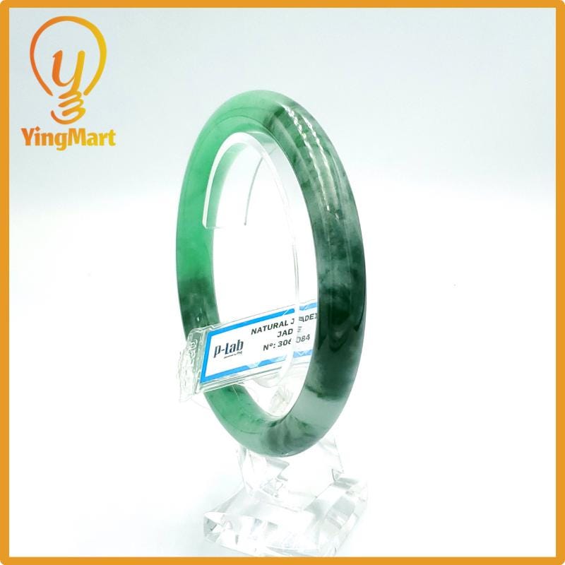 Yingmart 61mm PNJ Certified Natural Color Grey White Natural Jadeite Jade Bangle Bracelet, Real Gemstone, Gift for Her Mom Grandma Sister