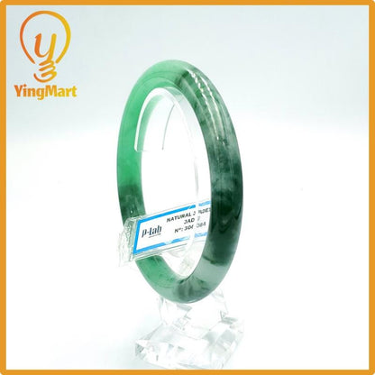 Yingmart 61mm PNJ Certified Natural Color Grey White Natural Jadeite Jade Bangle Bracelet, Real Gemstone, Gift for Her Mom Grandma Sister