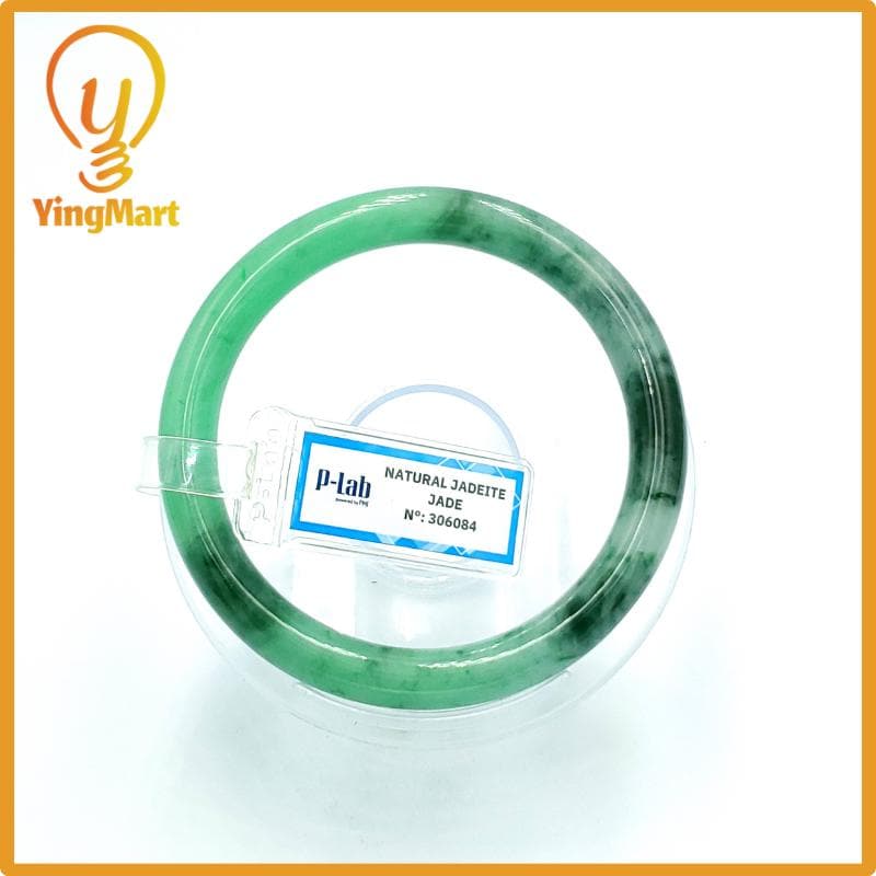 Yingmart 61mm PNJ Certified Natural Color Grey White Natural Jadeite Jade Bangle Bracelet, Real Gemstone, Gift for Her Mom Grandma Sister