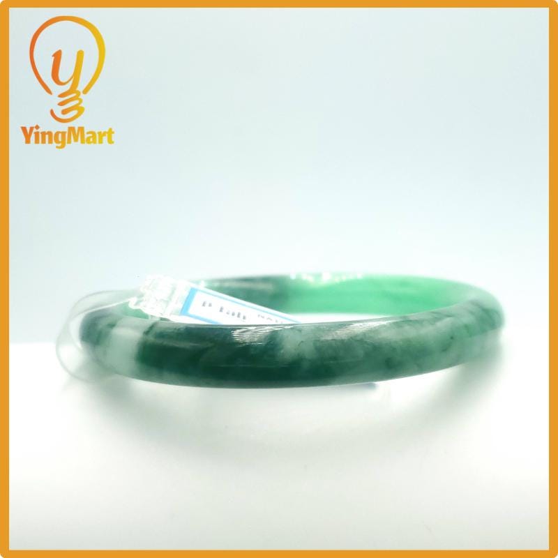 Yingmart 61mm PNJ Certified Natural Color Grey White Natural Jadeite Jade Bangle Bracelet, Real Gemstone, Gift for Her Mom Grandma Sister