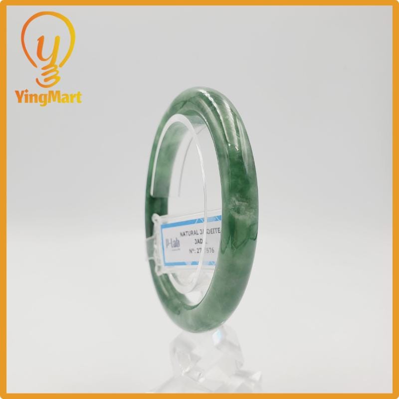 Yingmart 57mm PNJ Certified Natural Color Grey Grey White Natural Jadeite Jade Bangle Bracelet, Real Gemstone, Gift For Her Mom, Sister