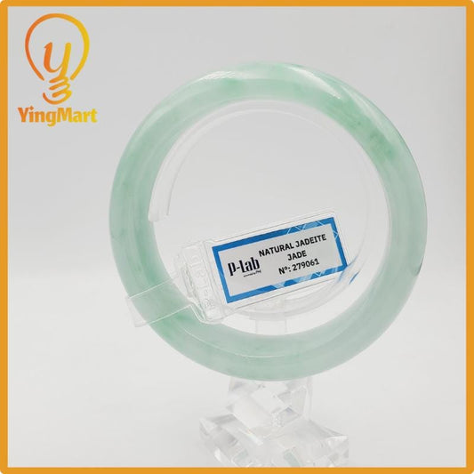 Yingmart 58mm PNJ Certified Natural Color Light To Medium Green Natural Jadeite Jade Bangle Bracelet, Real Gemstone, Gift for Her Mom