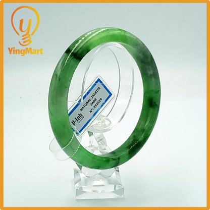 Yingmart 66mm PNJ Certified Natural Color Grey White Natural Jadeite Jade Bangle Bracelet, Real Gemstone, Gift for Her Mom Grandma Sister