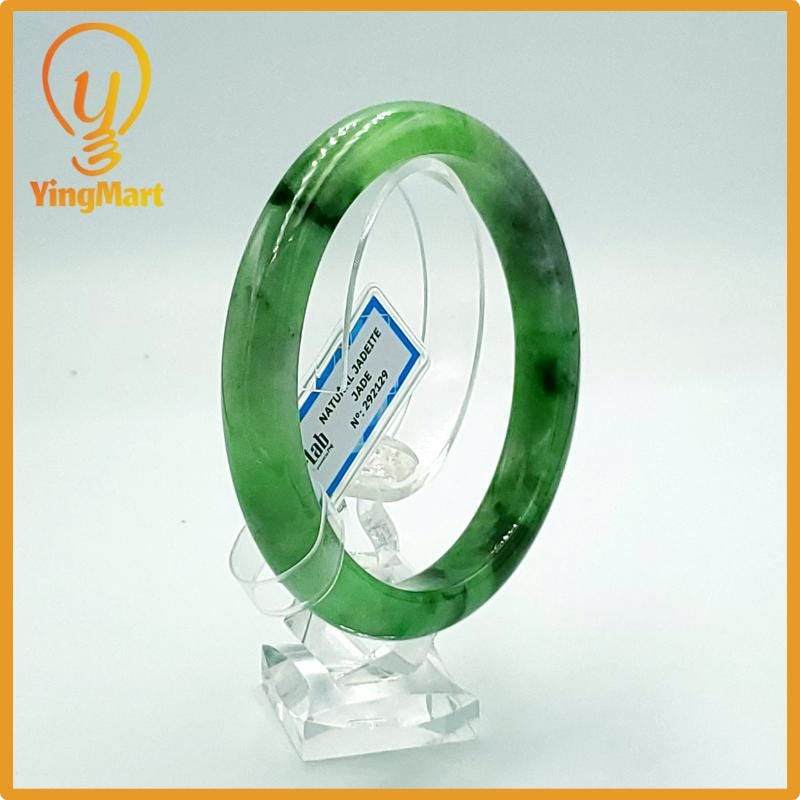 Yingmart 66mm PNJ Certified Natural Color Grey White Natural Jadeite Jade Bangle Bracelet, Real Gemstone, Gift for Her Mom Grandma Sister