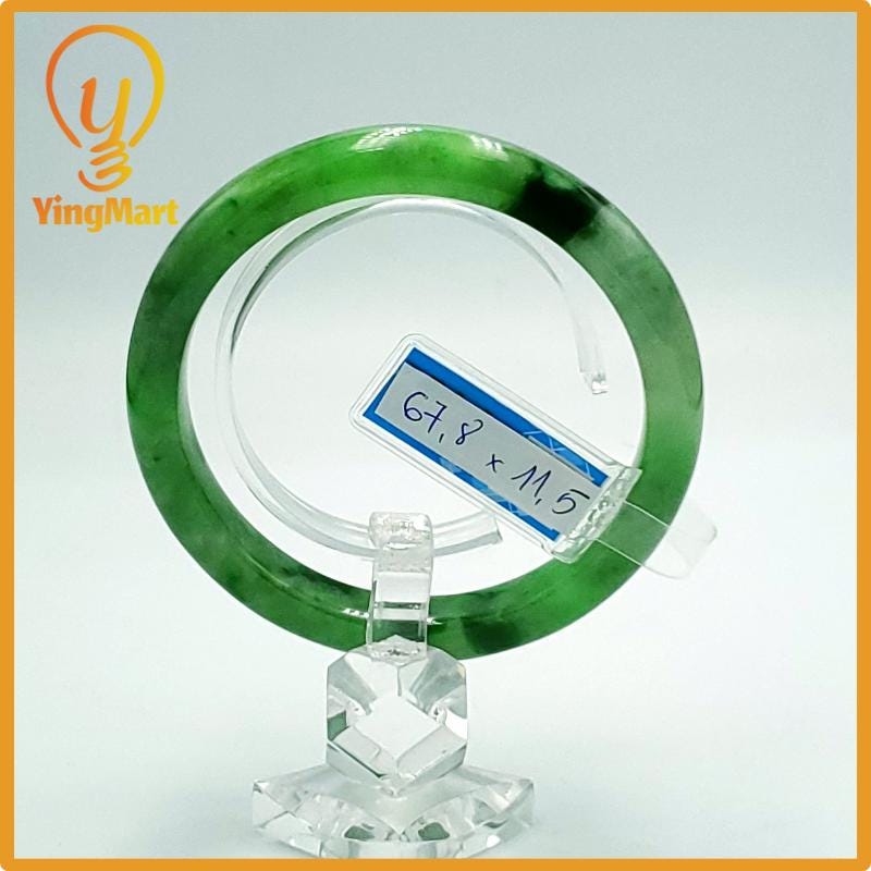 Yingmart 66mm PNJ Certified Natural Color Grey White Natural Jadeite Jade Bangle Bracelet, Real Gemstone, Gift for Her Mom Grandma Sister