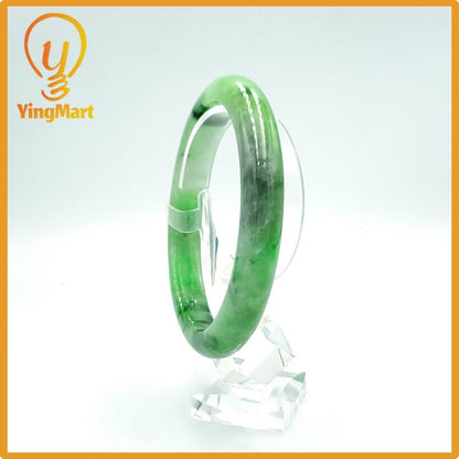 Yingmart 66mm PNJ Certified Natural Color Grey White Natural Jadeite Jade Bangle Bracelet, Real Gemstone, Gift for Her Mom Grandma Sister