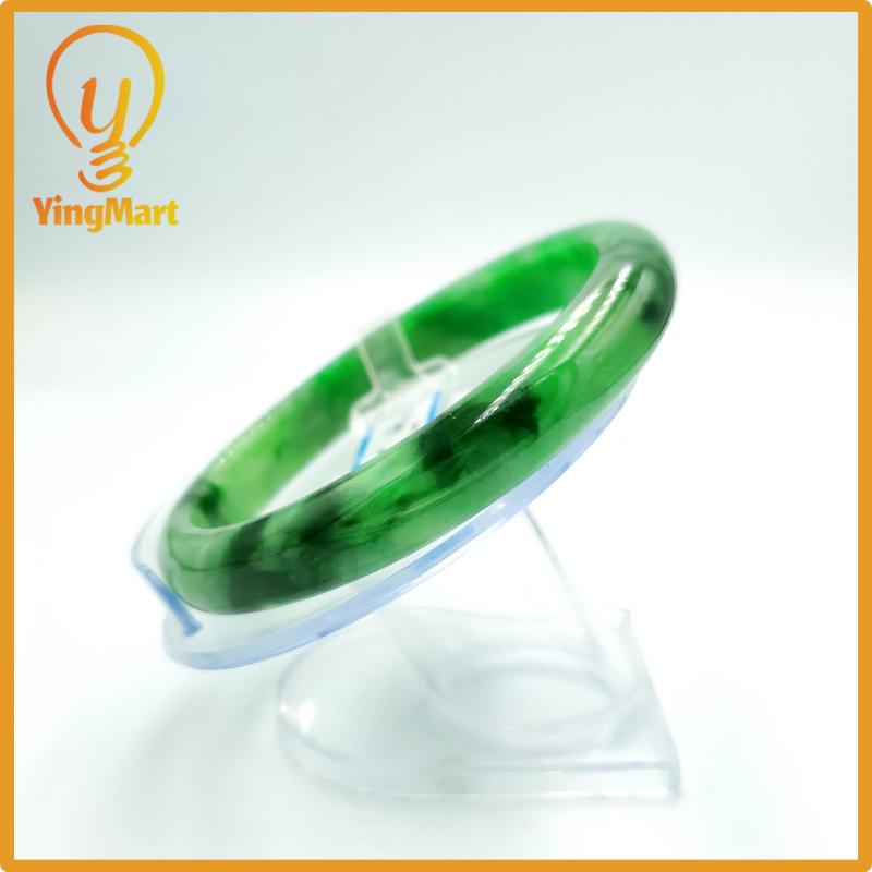 Yingmart 66mm PNJ Certified Natural Color Grey White Natural Jadeite Jade Bangle Bracelet, Real Gemstone, Gift for Her Mom Grandma Sister