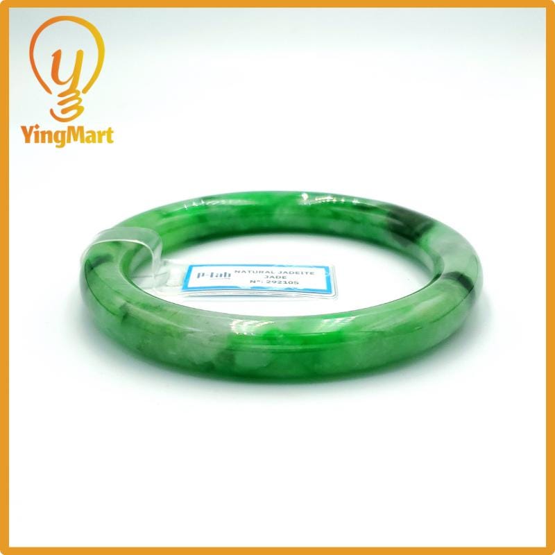 Yingmart 67mm PNJ Certified Natural Color Grey White Natural Jadeite Jade Bangle Bracelet, Real Gemstone, Gift for Her Mom Grandma Sister