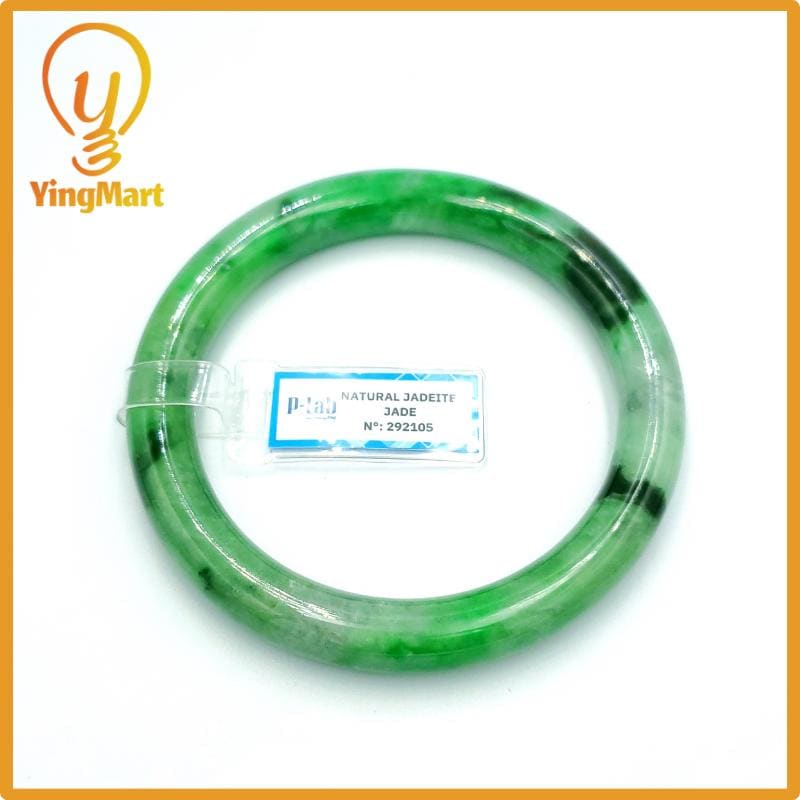 Yingmart 67mm PNJ Certified Natural Color Grey White Natural Jadeite Jade Bangle Bracelet, Real Gemstone, Gift for Her Mom Grandma Sister