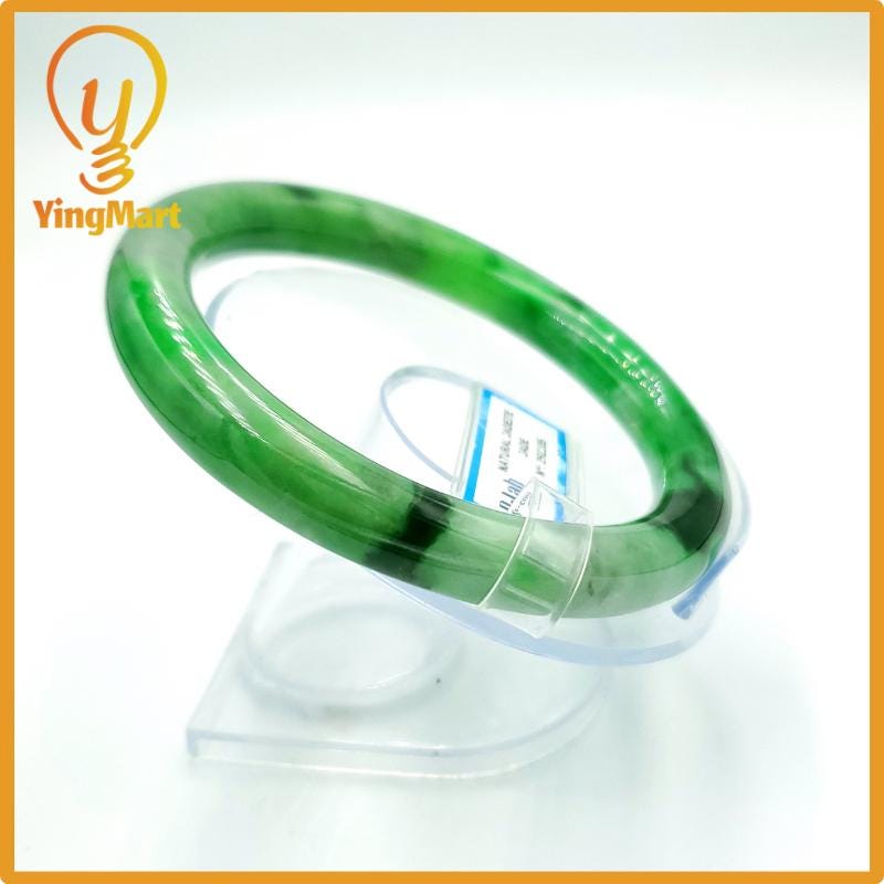 Yingmart 67mm PNJ Certified Natural Color Grey White Natural Jadeite Jade Bangle Bracelet, Real Gemstone, Gift for Her Mom Grandma Sister