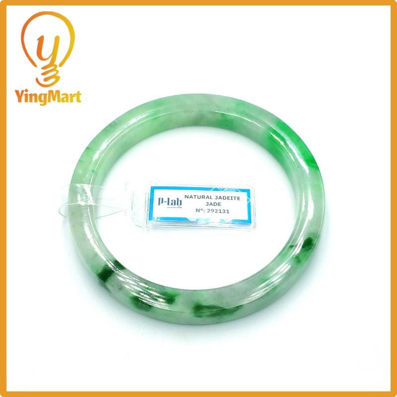 Yingmart 66mm PNJ Certified Natural Color Grey White Natural Jadeite Jade Bangle Bracelet, Real Gemstone, Gift for Her Mom Grandma Sister