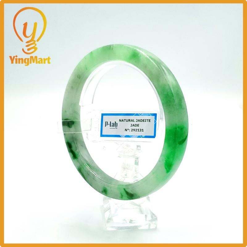 Yingmart 66mm PNJ Certified Natural Color Grey White Natural Jadeite Jade Bangle Bracelet, Real Gemstone, Gift for Her Mom Grandma Sister