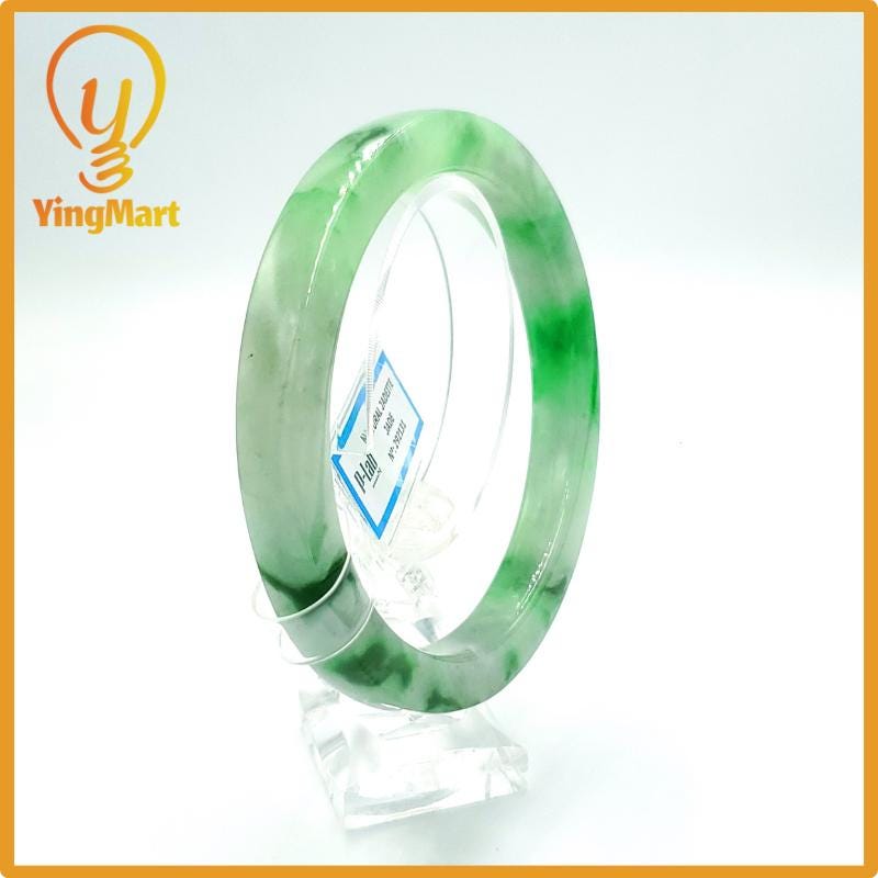 Yingmart 66mm PNJ Certified Natural Color Grey White Natural Jadeite Jade Bangle Bracelet, Real Gemstone, Gift for Her Mom Grandma Sister