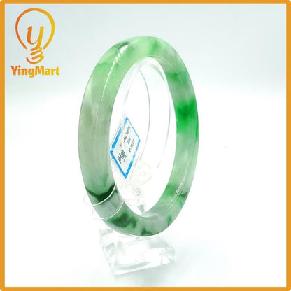 Yingmart 66mm PNJ Certified Natural Color Grey White Natural Jadeite Jade Bangle Bracelet, Real Gemstone, Gift for Her Mom Grandma Sister