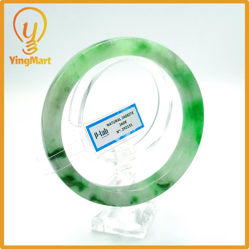 Yingmart 66mm PNJ Certified Natural Color Grey White Natural Jadeite Jade Bangle Bracelet, Real Gemstone, Gift for Her Mom Grandma Sister