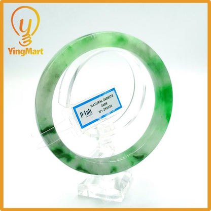Yingmart 66mm PNJ Certified Natural Color Grey White Natural Jadeite Jade Bangle Bracelet, Real Gemstone, Gift for Her Mom Grandma Sister