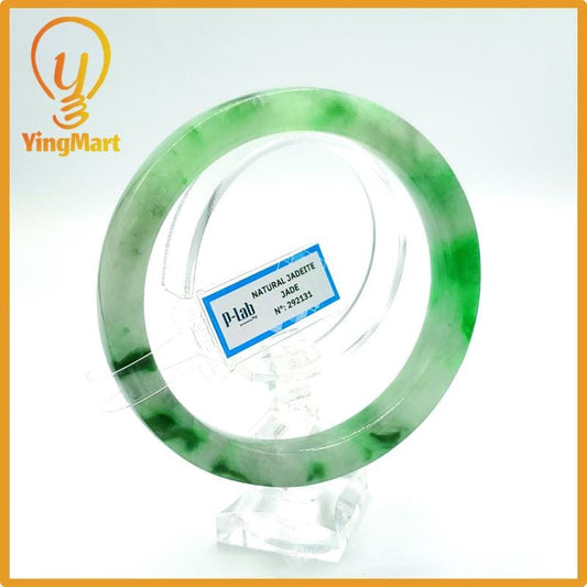 Yingmart 66mm PNJ Certified Natural Color Grey White Natural Jadeite Jade Bangle Bracelet, Real Gemstone, Gift for Her Mom Grandma Sister