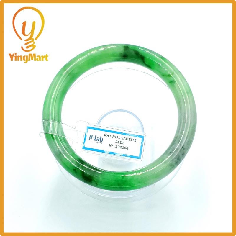 Yingmart 67mm PNJ Certified Natural Color Grey White Natural Jadeite Jade Bangle Bracelet, Real Gemstone, Gift for Her Mom Grandma Sister