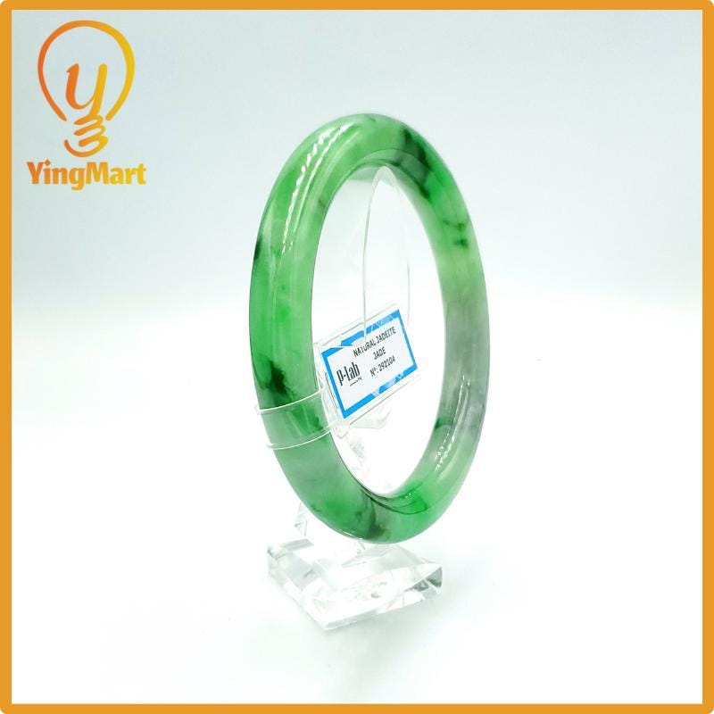 Yingmart 67mm PNJ Certified Natural Color Grey White Natural Jadeite Jade Bangle Bracelet, Real Gemstone, Gift for Her Mom Grandma Sister