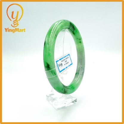 Yingmart 67mm PNJ Certified Natural Color Grey White Natural Jadeite Jade Bangle Bracelet, Real Gemstone, Gift for Her Mom Grandma Sister