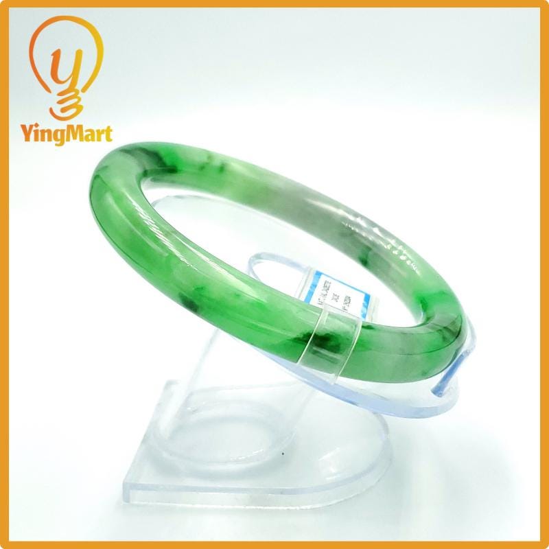 Yingmart 67mm PNJ Certified Natural Color Grey White Natural Jadeite Jade Bangle Bracelet, Real Gemstone, Gift for Her Mom Grandma Sister