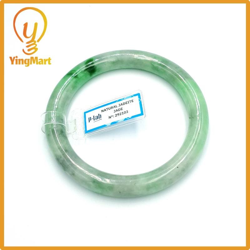 Yingmart 67mm PNJ Certified Natural Color Grey White Natural Jadeite Jade Bangle Bracelet, Real Gemstone, Gift for Her Mom Grandma Sister