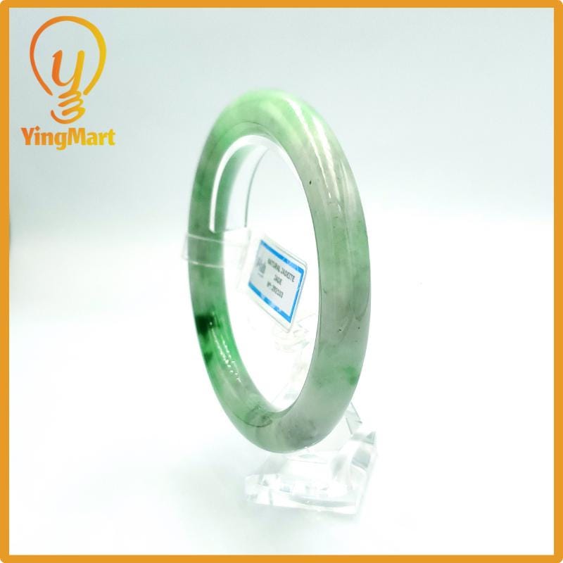 Yingmart 67mm PNJ Certified Natural Color Grey White Natural Jadeite Jade Bangle Bracelet, Real Gemstone, Gift for Her Mom Grandma Sister