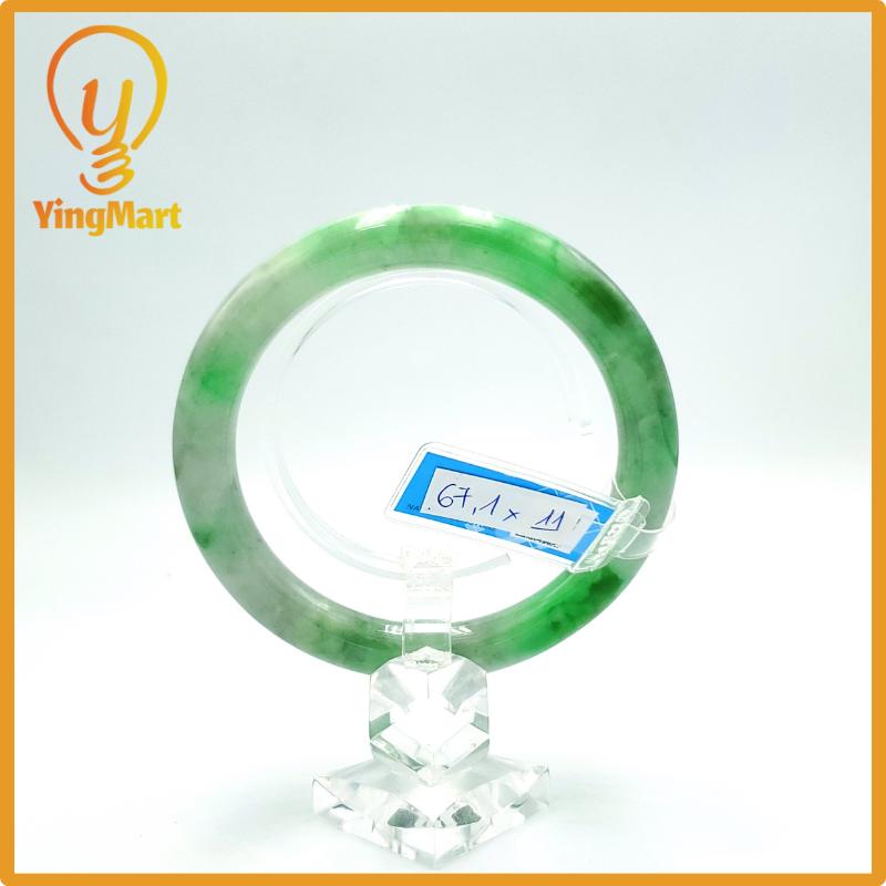 Yingmart 67mm PNJ Certified Natural Color Grey White Natural Jadeite Jade Bangle Bracelet, Real Gemstone, Gift for Her Mom Grandma Sister
