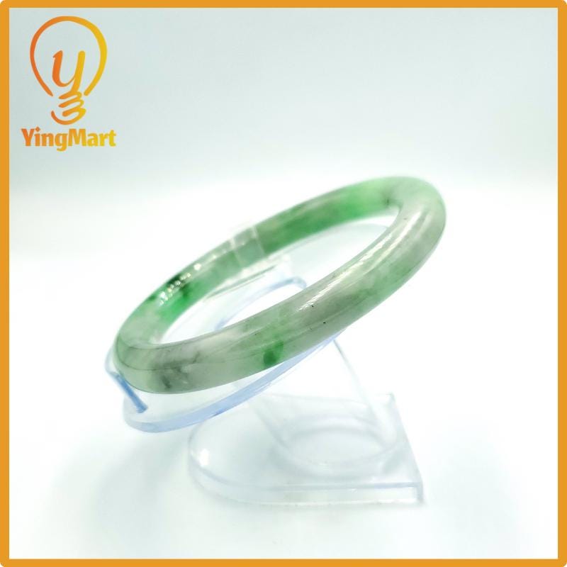 Yingmart 67mm PNJ Certified Natural Color Grey White Natural Jadeite Jade Bangle Bracelet, Real Gemstone, Gift for Her Mom Grandma Sister