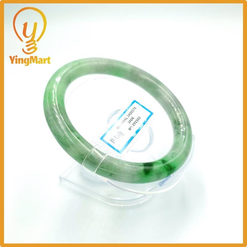 Yingmart 67mm PNJ Certified Natural Color Grey White Natural Jadeite Jade Bangle Bracelet, Real Gemstone, Gift for Her Mom Grandma Sister
