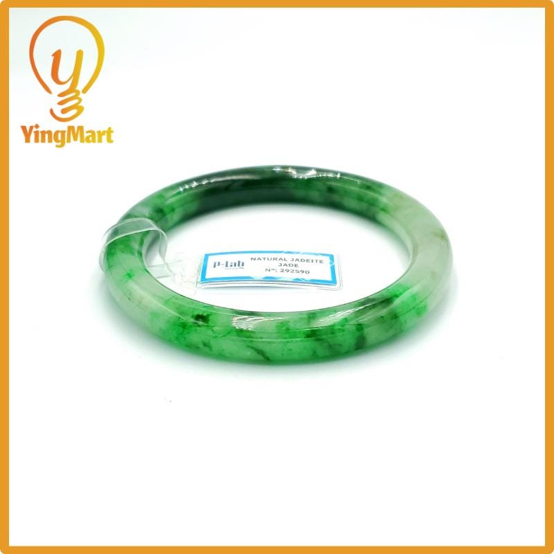 Yingmart 67mm PNJ Certified Natural Color Grey White Natural Jadeite Jade Bangle Bracelet, Real Gemstone, Gift for Her Mom Grandma Sister