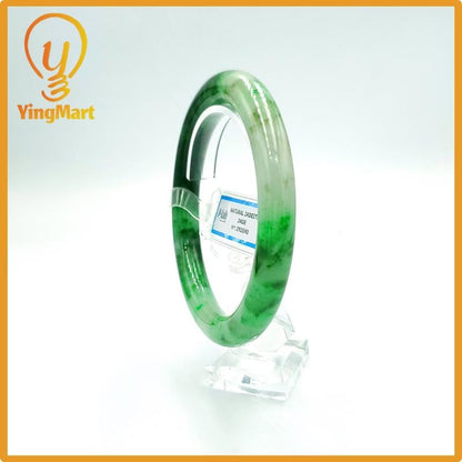 Yingmart 67mm PNJ Certified Natural Color Grey White Natural Jadeite Jade Bangle Bracelet, Real Gemstone, Gift for Her Mom Grandma Sister