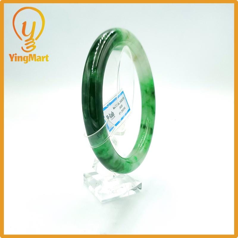 Yingmart 67mm PNJ Certified Natural Color Grey White Natural Jadeite Jade Bangle Bracelet, Real Gemstone, Gift for Her Mom Grandma Sister