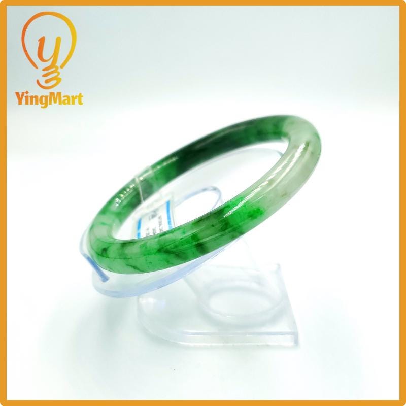 Yingmart 67mm PNJ Certified Natural Color Grey White Natural Jadeite Jade Bangle Bracelet, Real Gemstone, Gift for Her Mom Grandma Sister