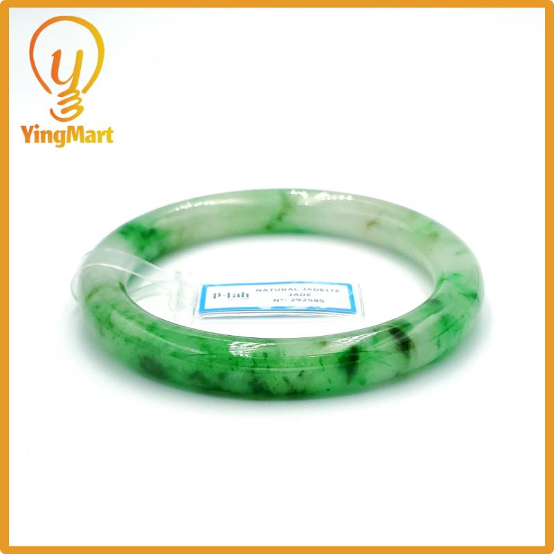 Yingmart 67mm PNJ Certified Natural Color Grey White Natural Jadeite Jade Bangle Bracelet, Real Gemstone, Gift for Her Mom Grandma Sister