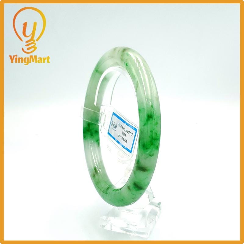 Yingmart 67mm PNJ Certified Natural Color Grey White Natural Jadeite Jade Bangle Bracelet, Real Gemstone, Gift for Her Mom Grandma Sister