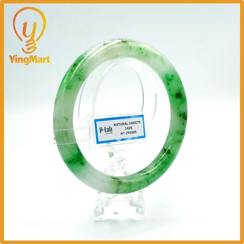 Yingmart 67mm PNJ Certified Natural Color Grey White Natural Jadeite Jade Bangle Bracelet, Real Gemstone, Gift for Her Mom Grandma Sister