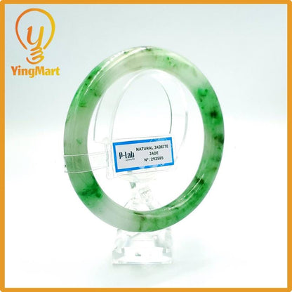 Yingmart 67mm PNJ Certified Natural Color Grey White Natural Jadeite Jade Bangle Bracelet, Real Gemstone, Gift for Her Mom Grandma Sister