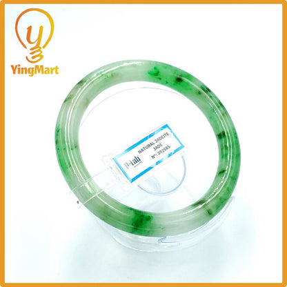 Yingmart 67mm PNJ Certified Natural Color Grey White Natural Jadeite Jade Bangle Bracelet, Real Gemstone, Gift for Her Mom Grandma Sister