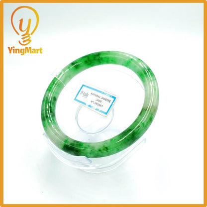 Yingmart 67mm PNJ Certified Natural Color Grey White Natural Jadeite Jade Bangle Bracelet, Real Gemstone, Gift for Her Mom Grandma Sister