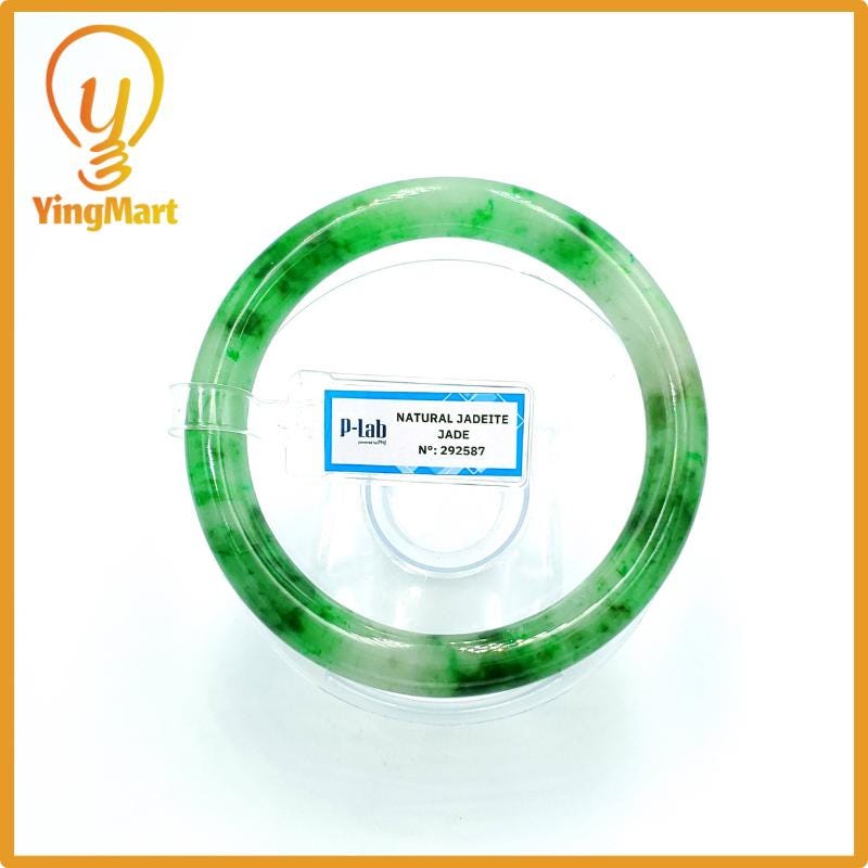 Yingmart 67mm PNJ Certified Natural Color Grey White Natural Jadeite Jade Bangle Bracelet, Real Gemstone, Gift for Her Mom Grandma Sister