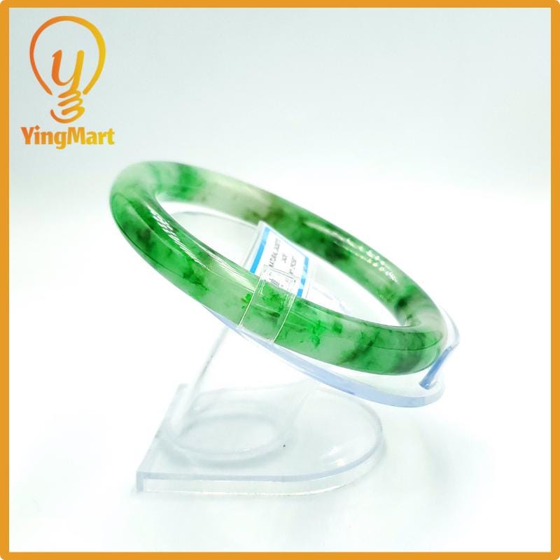 Yingmart 67mm PNJ Certified Natural Color Grey White Natural Jadeite Jade Bangle Bracelet, Real Gemstone, Gift for Her Mom Grandma Sister